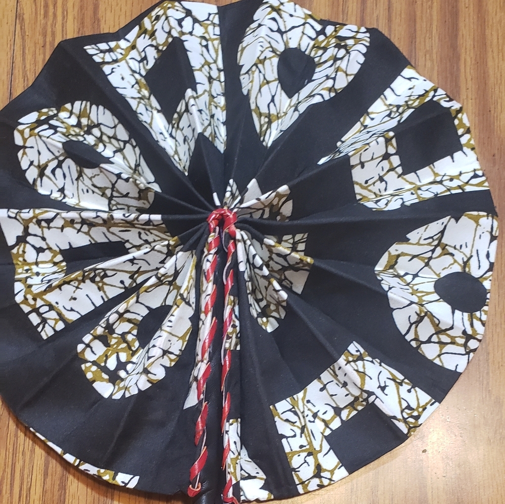 African Ankara Print Folding Fan . Made With Leather Handles